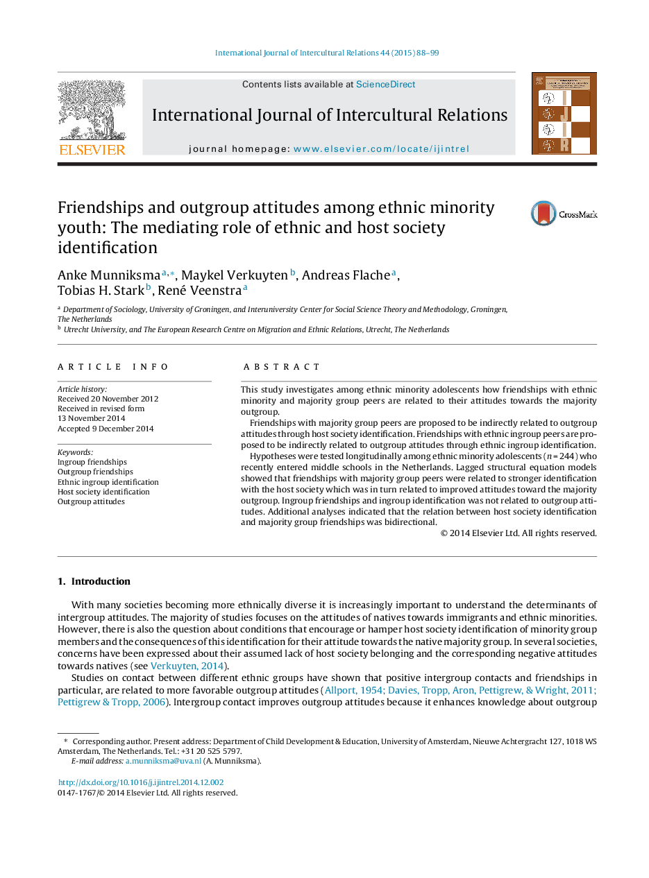 Friendships and outgroup attitudes among ethnic minority youth: The mediating role of ethnic and host society identification