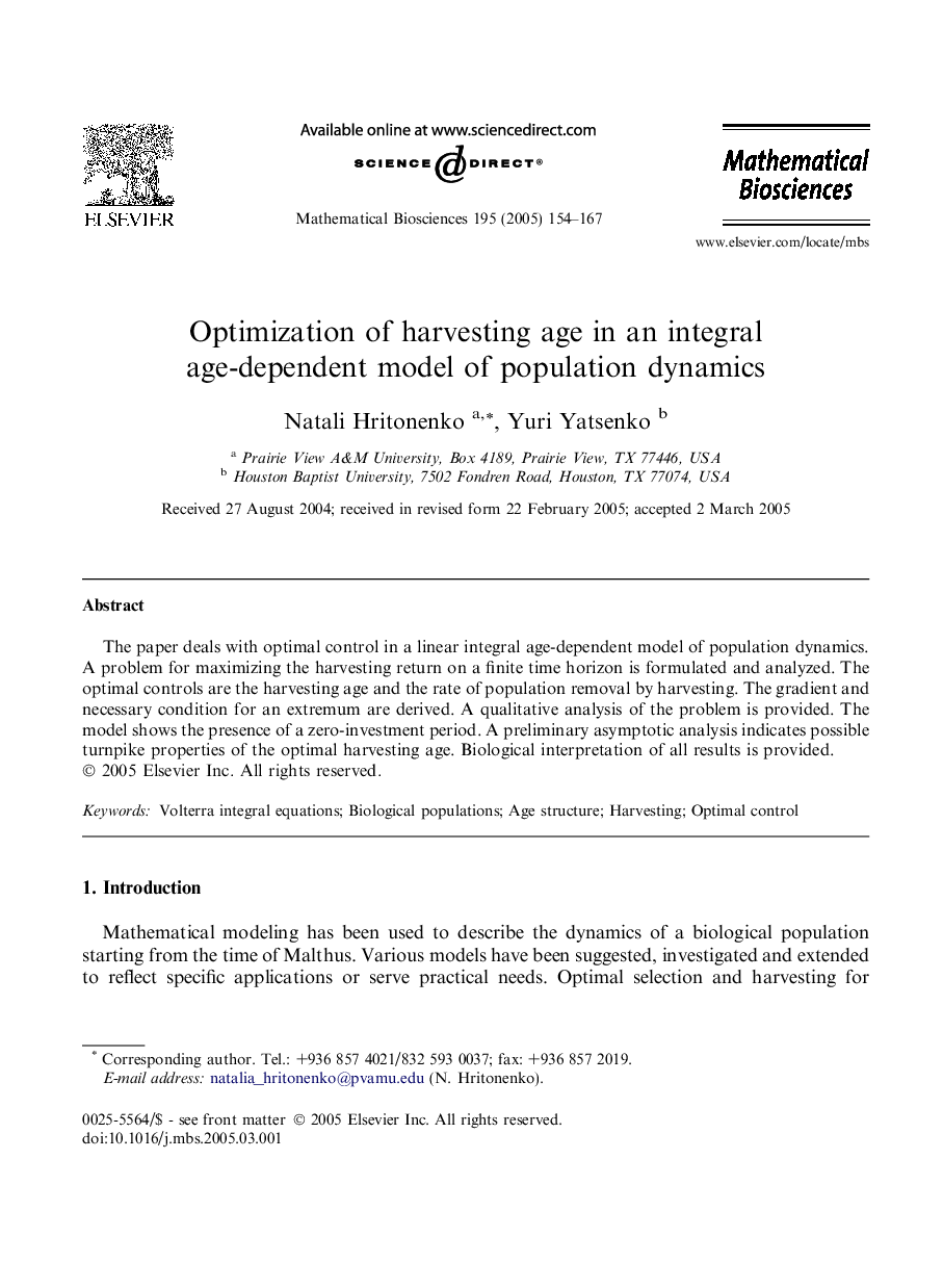 Optimization of harvesting age in an integral age-dependent model of population dynamics