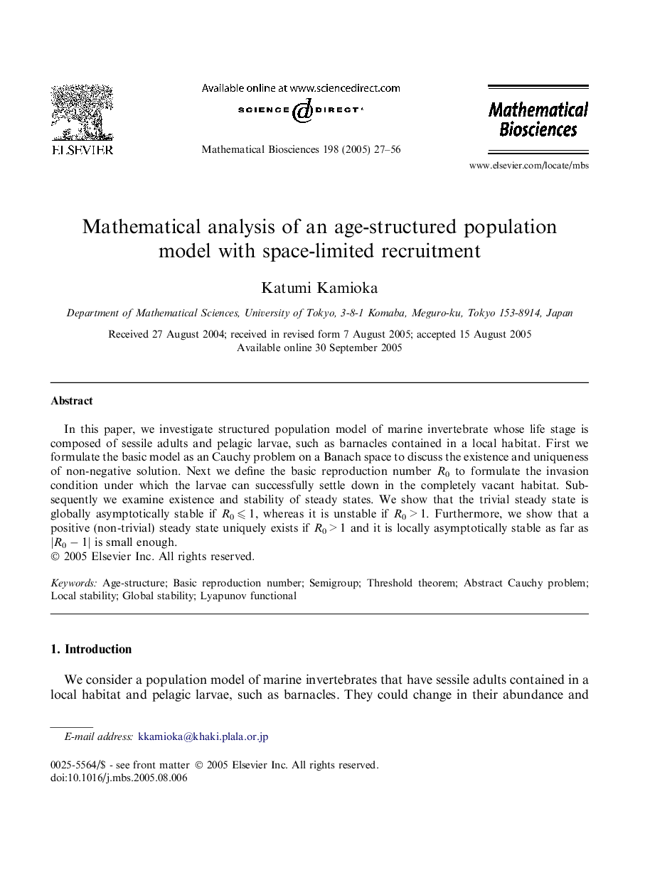 Mathematical analysis of an age-structured population model with space-limited recruitment