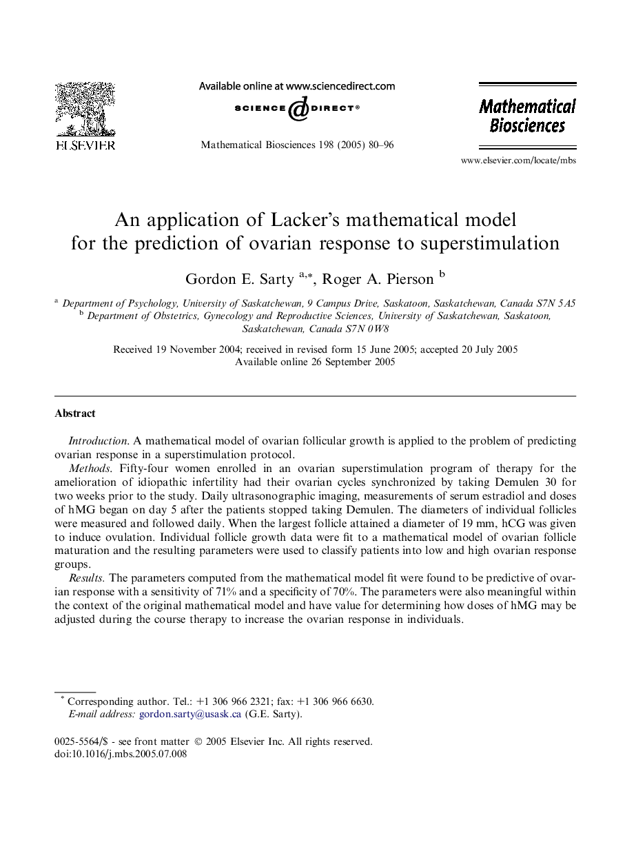 An application of Lacker's mathematical model for the prediction of ovarian response to superstimulation