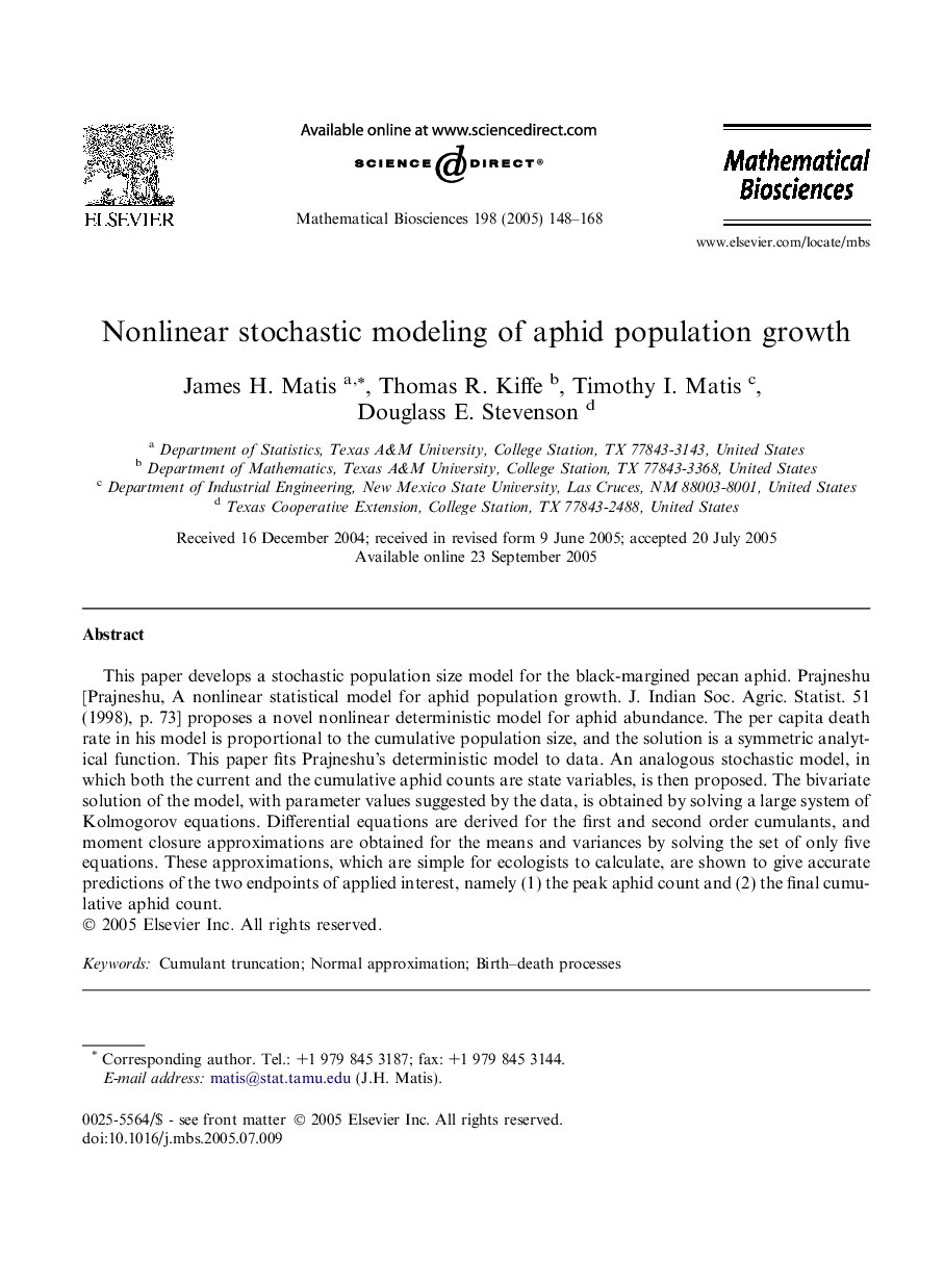 Nonlinear stochastic modeling of aphid population growth