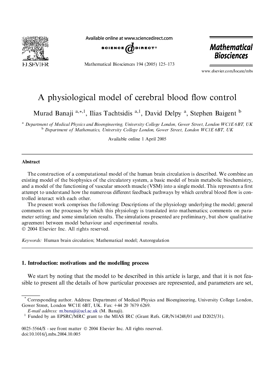 A physiological model of cerebral blood flow control