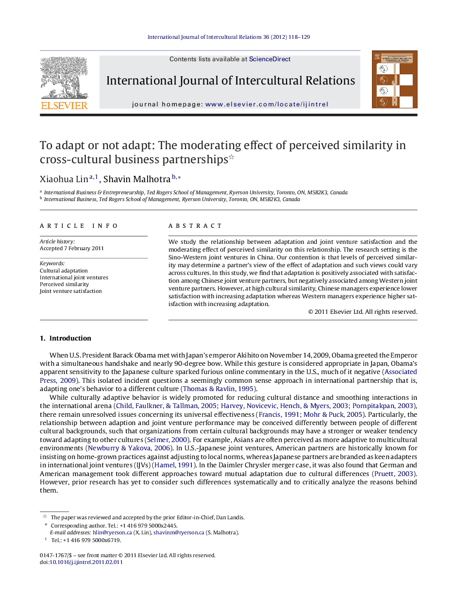 To adapt or not adapt: The moderating effect of perceived similarity in cross-cultural business partnerships 