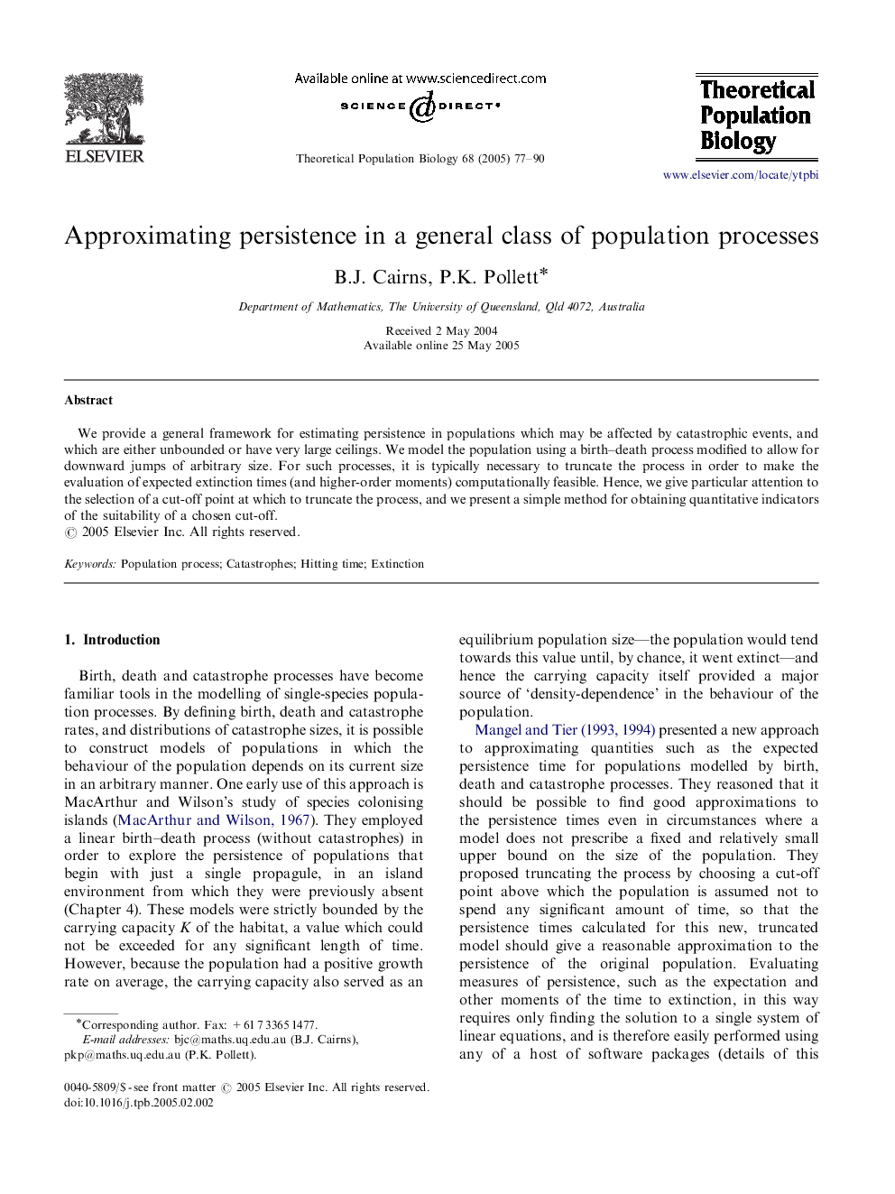 Approximating persistence in a general class of population processes