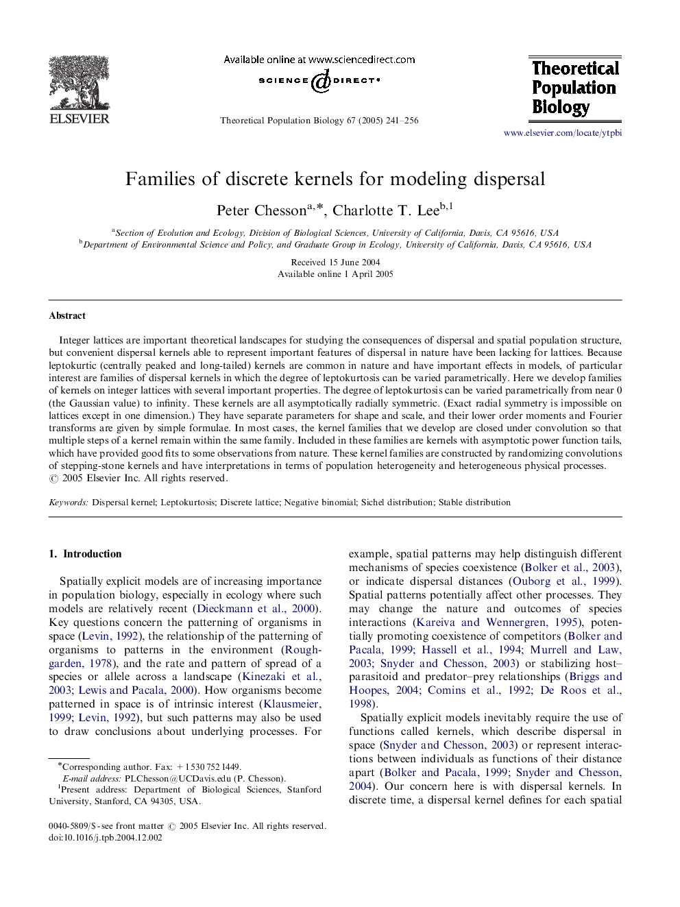 Families of discrete kernels for modeling dispersal