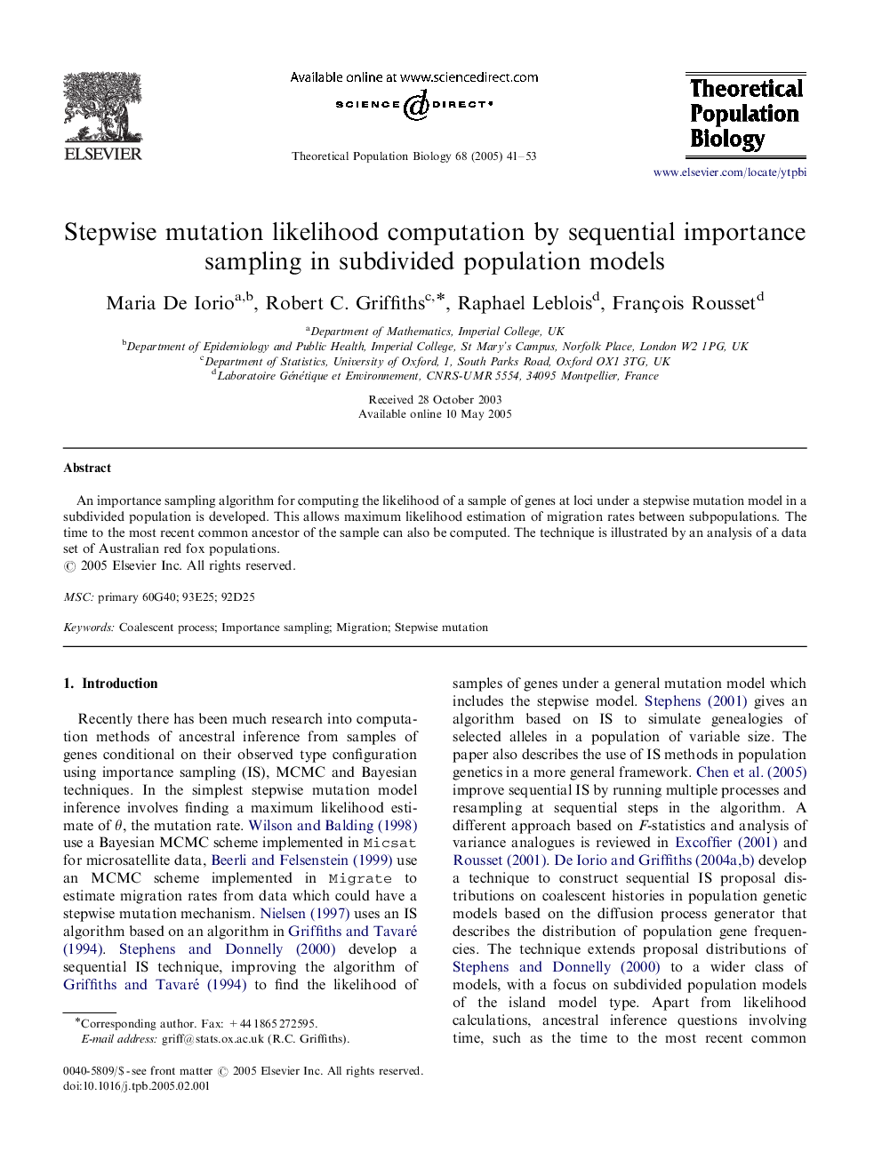 Stepwise mutation likelihood computation by sequential importance sampling in subdivided population models