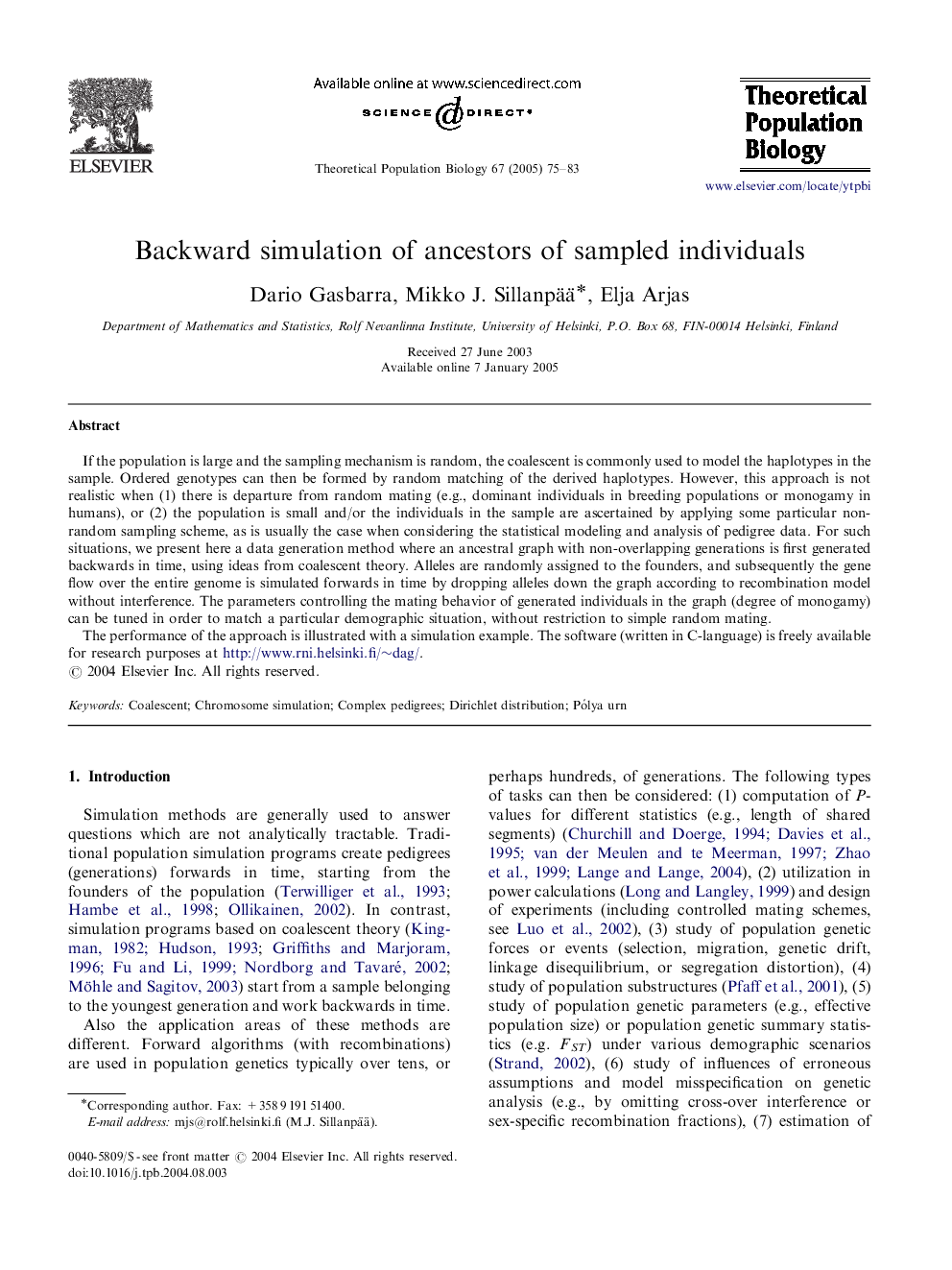 Backward simulation of ancestors of sampled individuals