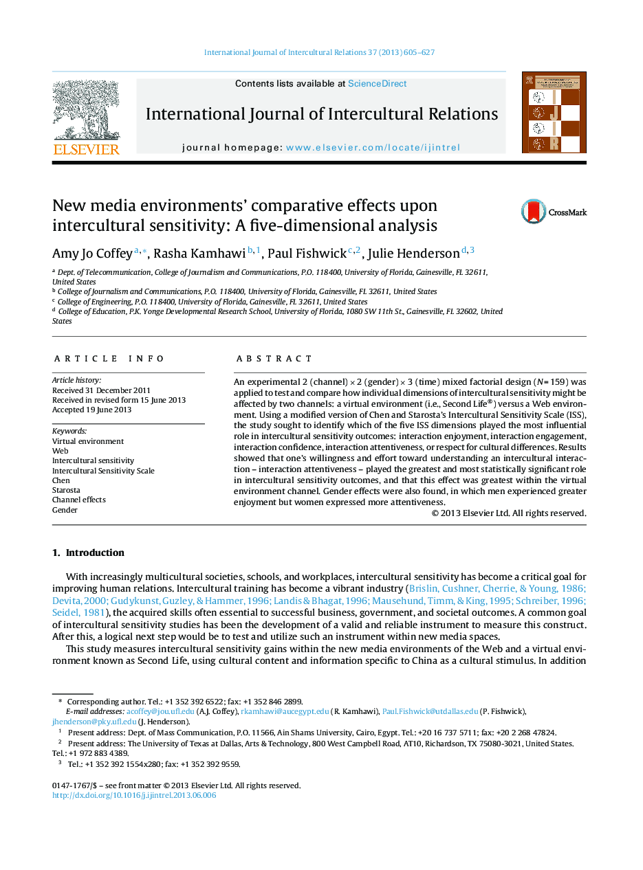 New media environments’ comparative effects upon intercultural sensitivity: A five-dimensional analysis