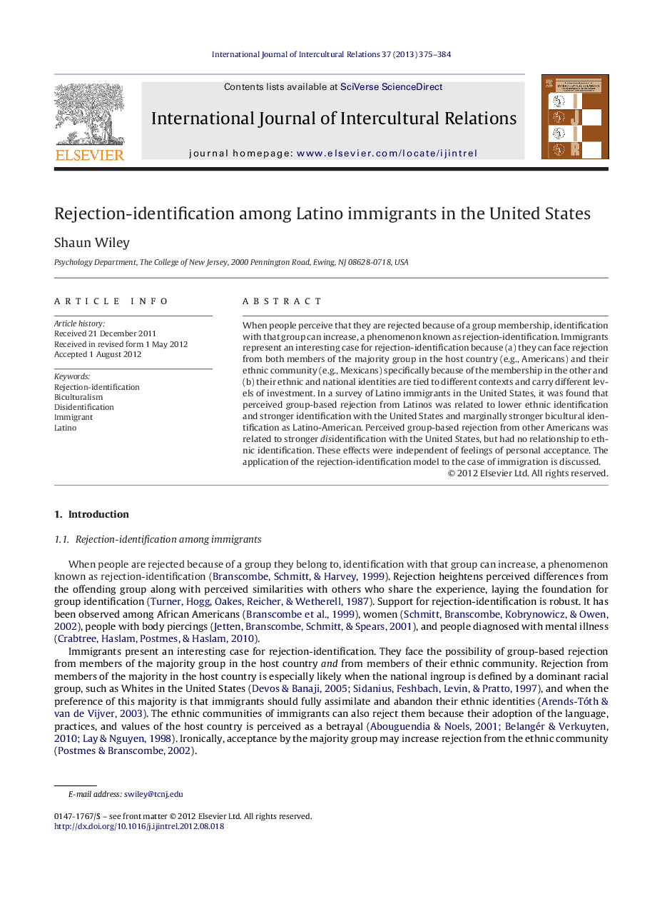 Rejection-identification among Latino immigrants in the United States