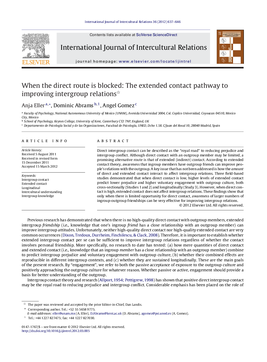 When the direct route is blocked: The extended contact pathway to improving intergroup relations 