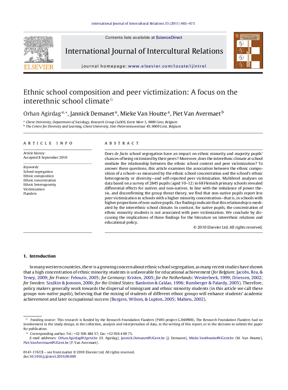 Ethnic school composition and peer victimization: A focus on the interethnic school climate 