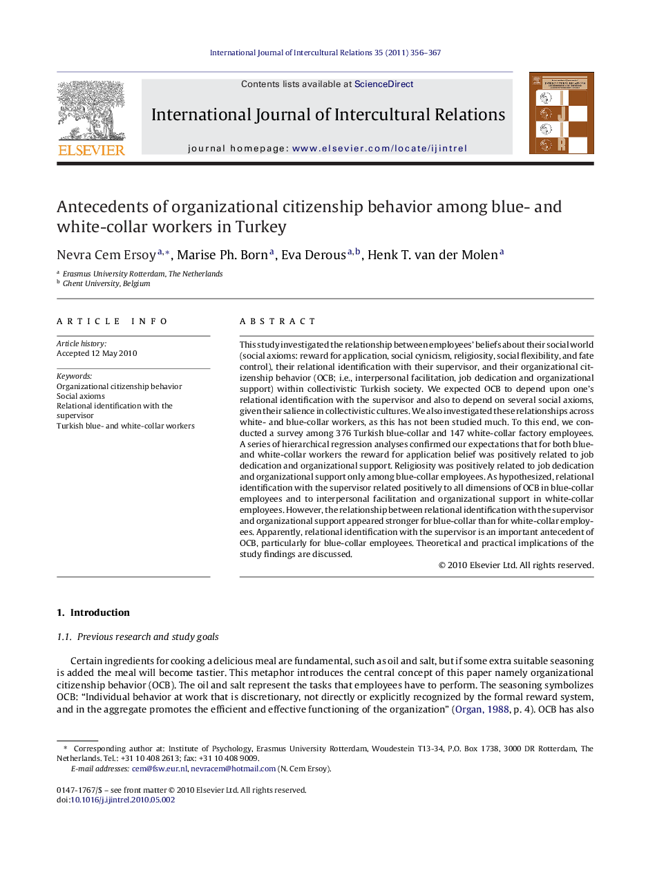 Antecedents of organizational citizenship behavior among blue- and white-collar workers in Turkey