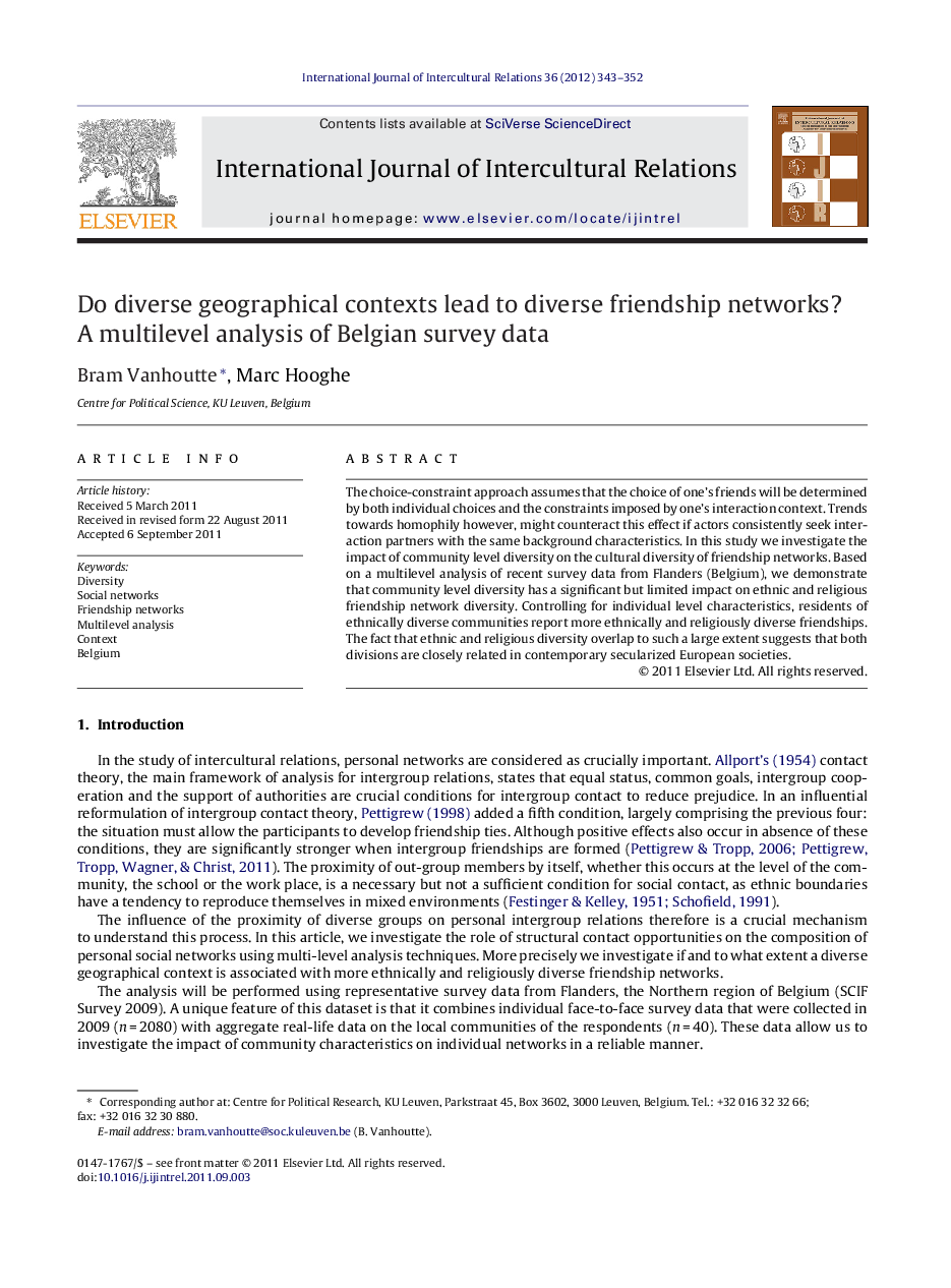 Do diverse geographical contexts lead to diverse friendship networks? A multilevel analysis of Belgian survey data