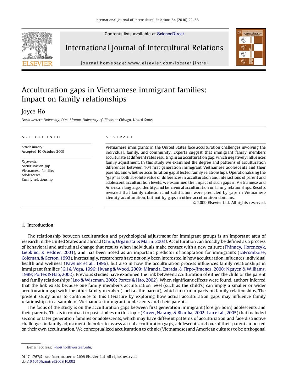 Acculturation gaps in Vietnamese immigrant families: Impact on family relationships