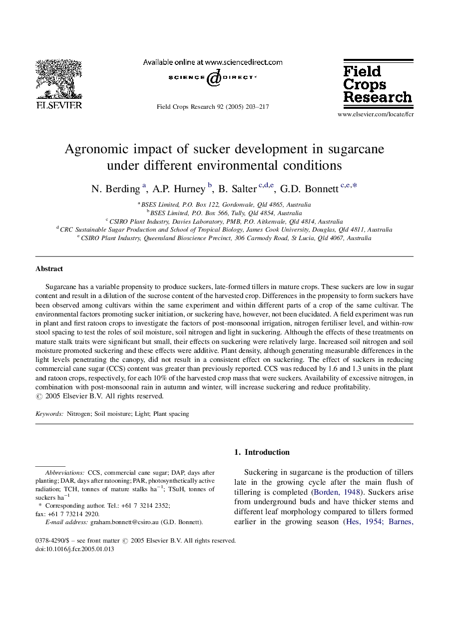 Agronomic impact of sucker development in sugarcane under different environmental conditions