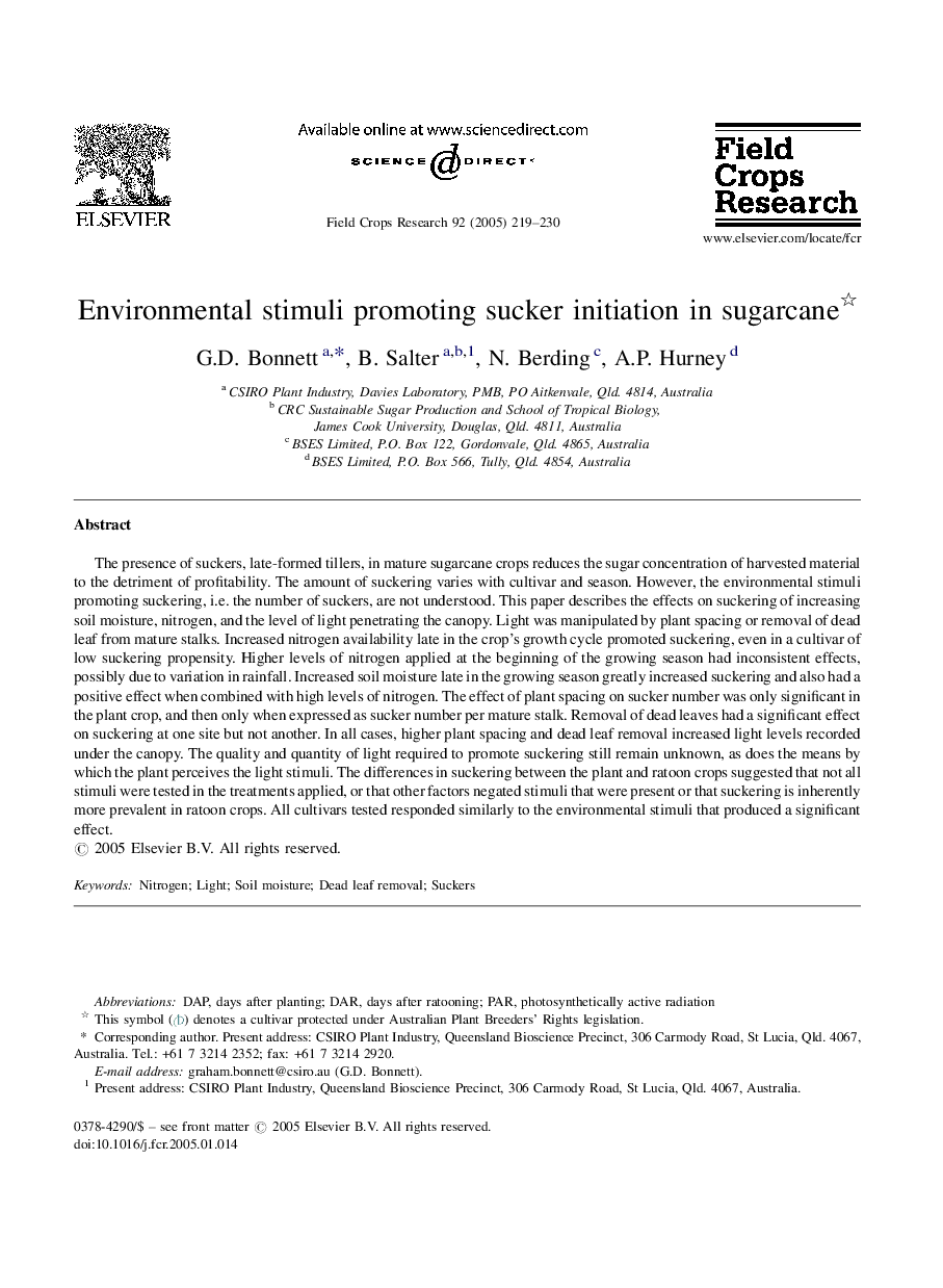 Environmental stimuli promoting sucker initiation in sugarcane