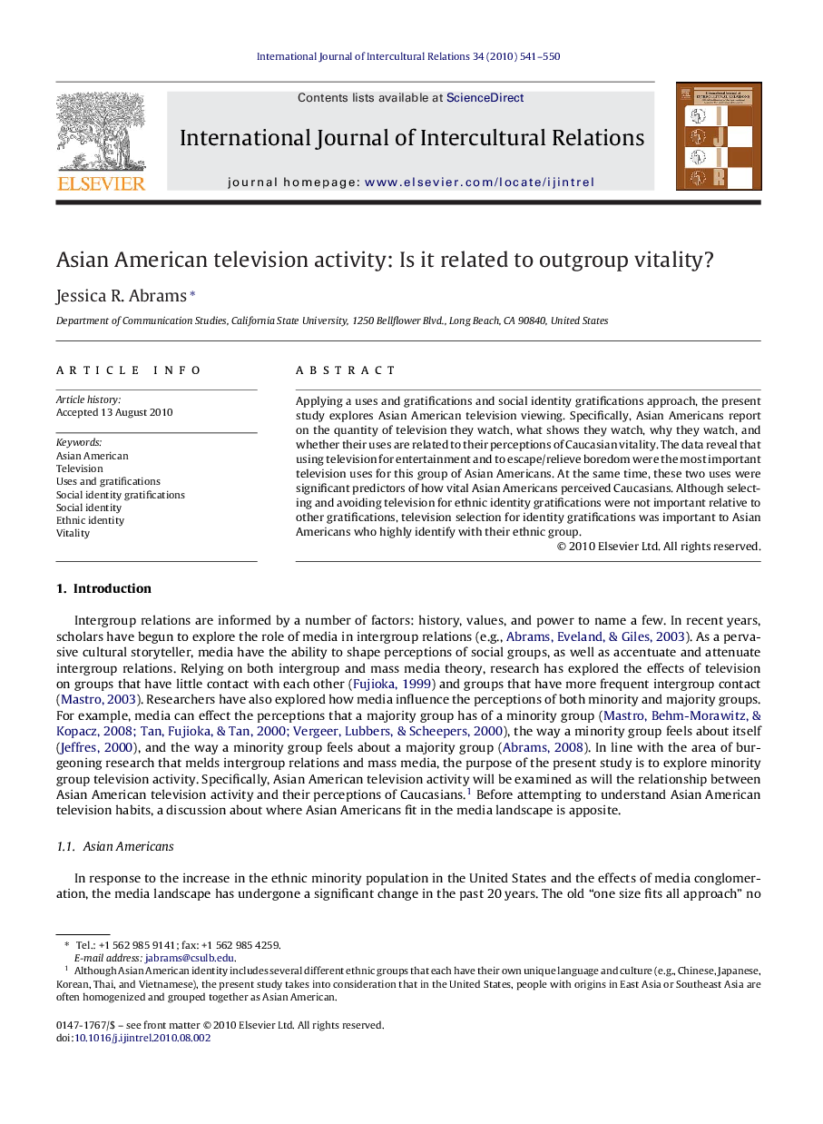 Asian American television activity: Is it related to outgroup vitality?