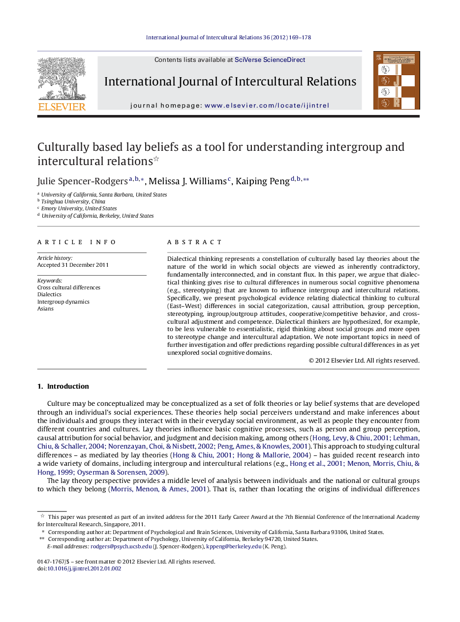 Culturally based lay beliefs as a tool for understanding intergroup and intercultural relations 