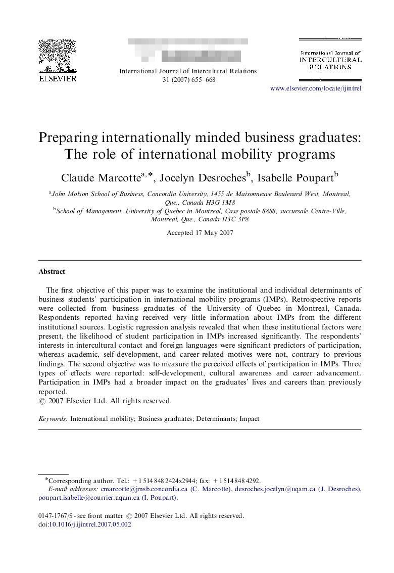 Preparing internationally minded business graduates: The role of international mobility programs