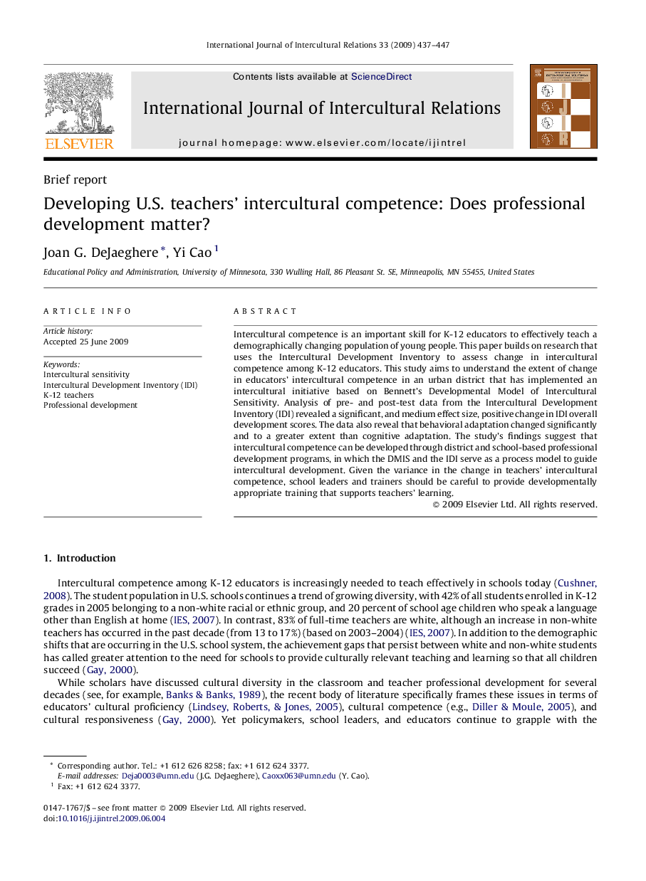 Developing U.S. teachers’ intercultural competence: Does professional development matter?