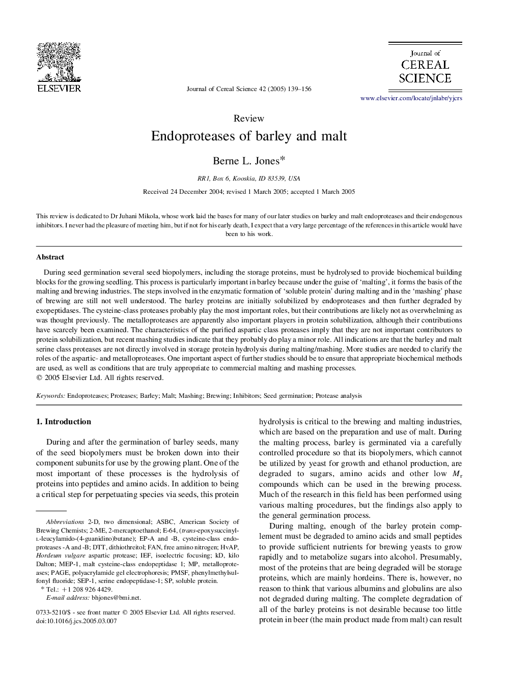 Endoproteases of barley and malt