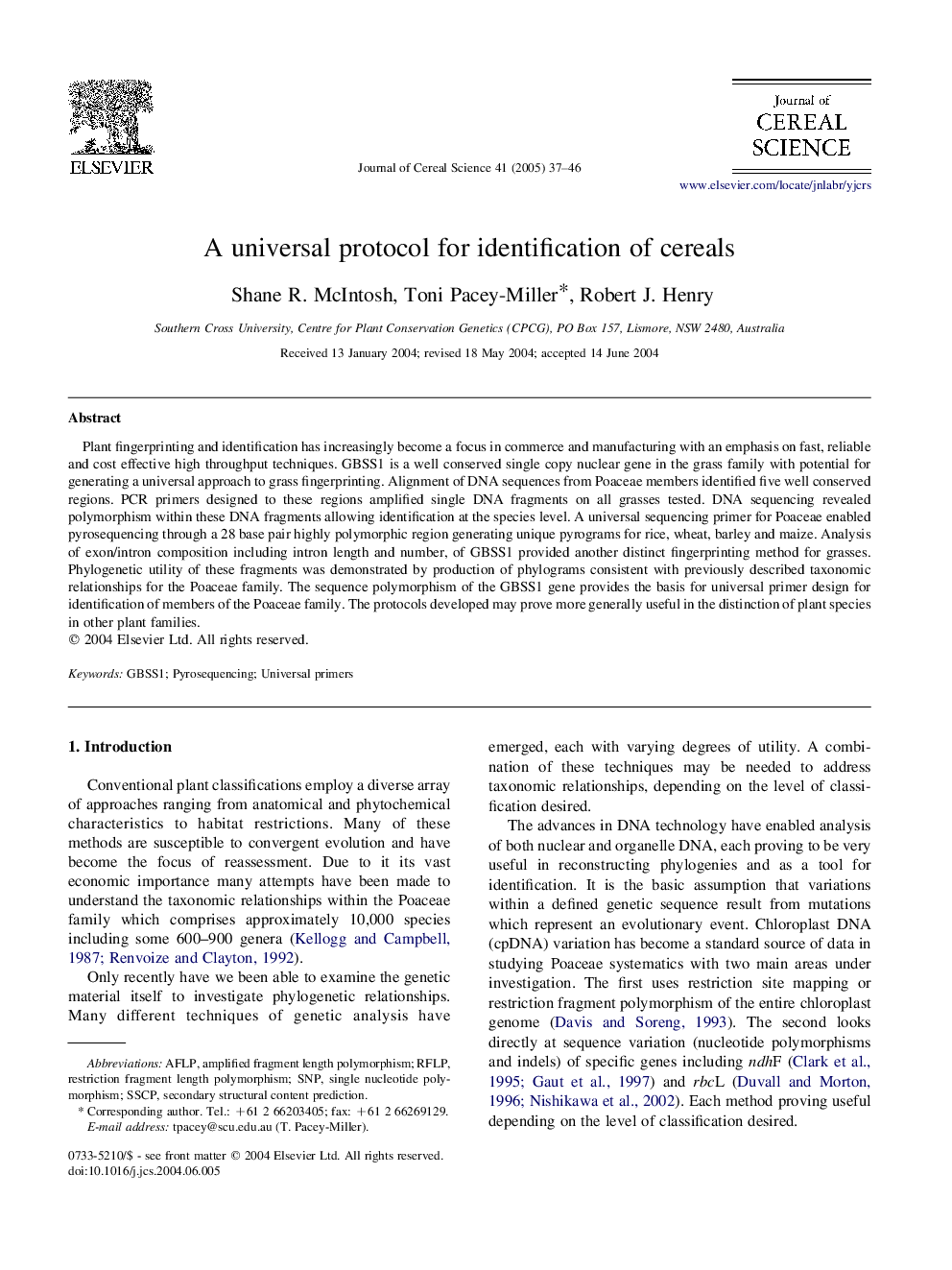 A universal protocol for identification of cereals