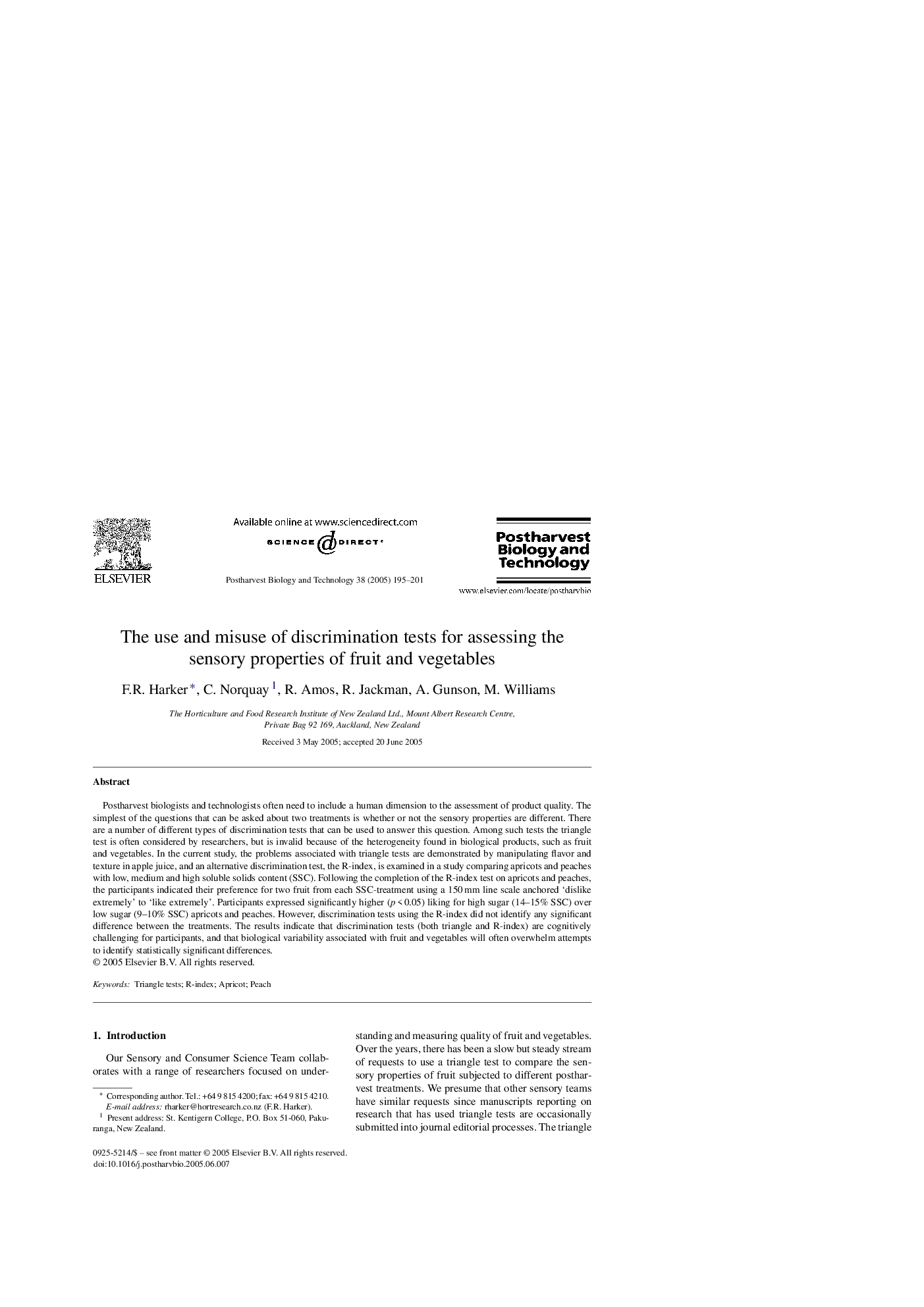 The use and misuse of discrimination tests for assessing the sensory properties of fruit and vegetables