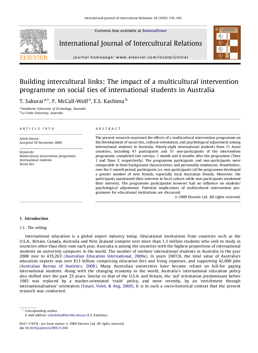 Building intercultural links: The impact of a multicultural intervention programme on social ties of international students in Australia