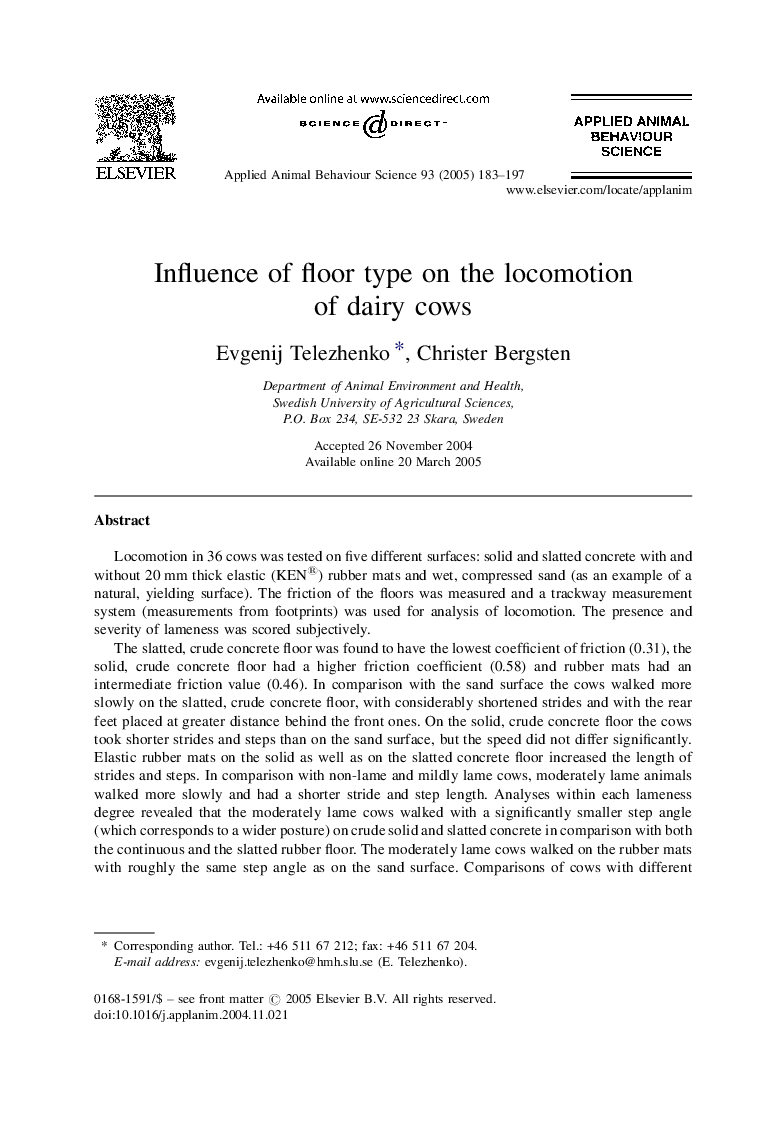 Influence of floor type on the locomotion of dairy cows