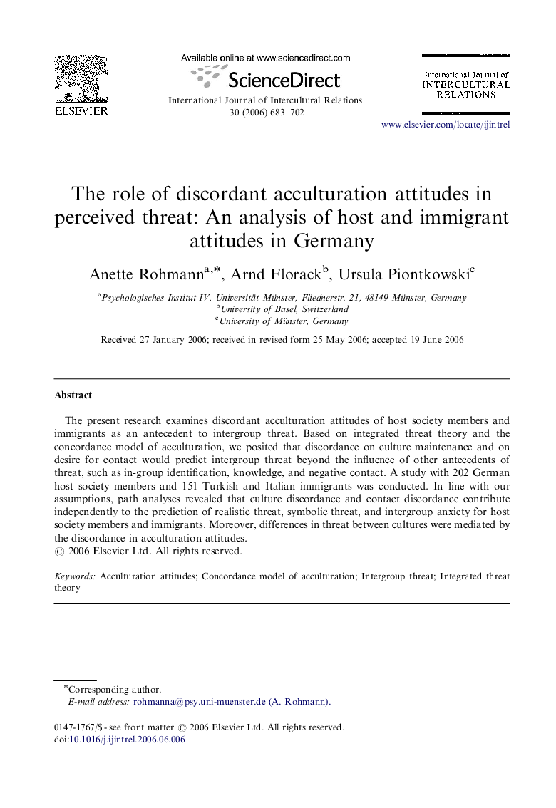 The role of discordant acculturation attitudes in perceived threat: An analysis of host and immigrant attitudes in Germany