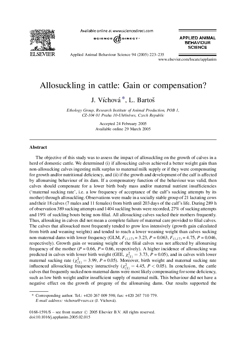 Allosuckling in cattle: Gain or compensation?