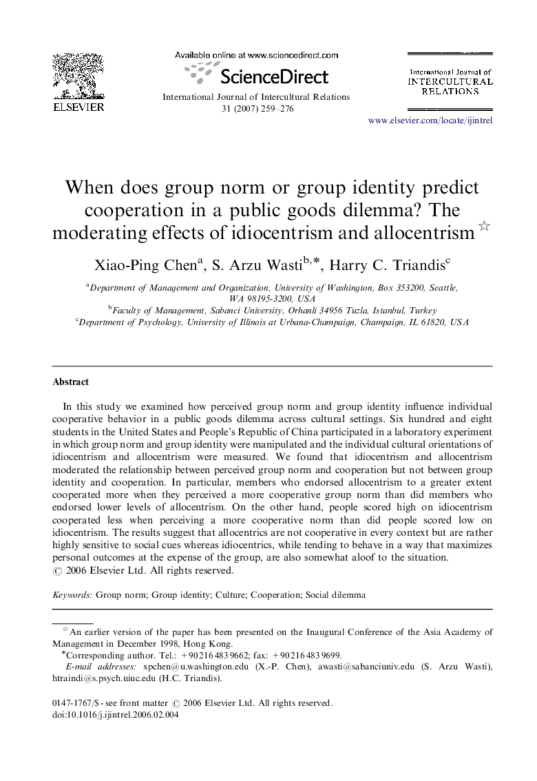 When does group norm or group identity predict cooperation in a public goods dilemma? The moderating effects of idiocentrism and allocentrism 