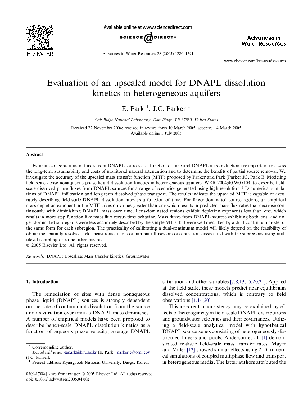 Evaluation of an upscaled model for DNAPL dissolution kinetics in heterogeneous aquifers