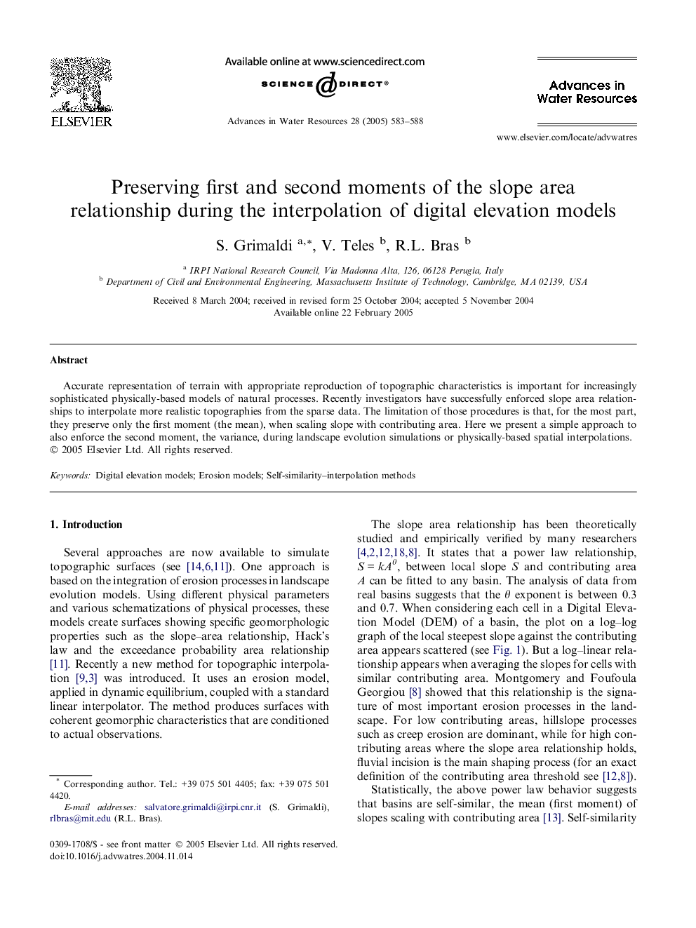 Preserving first and second moments of the slope area relationship during the interpolation of digital elevation models