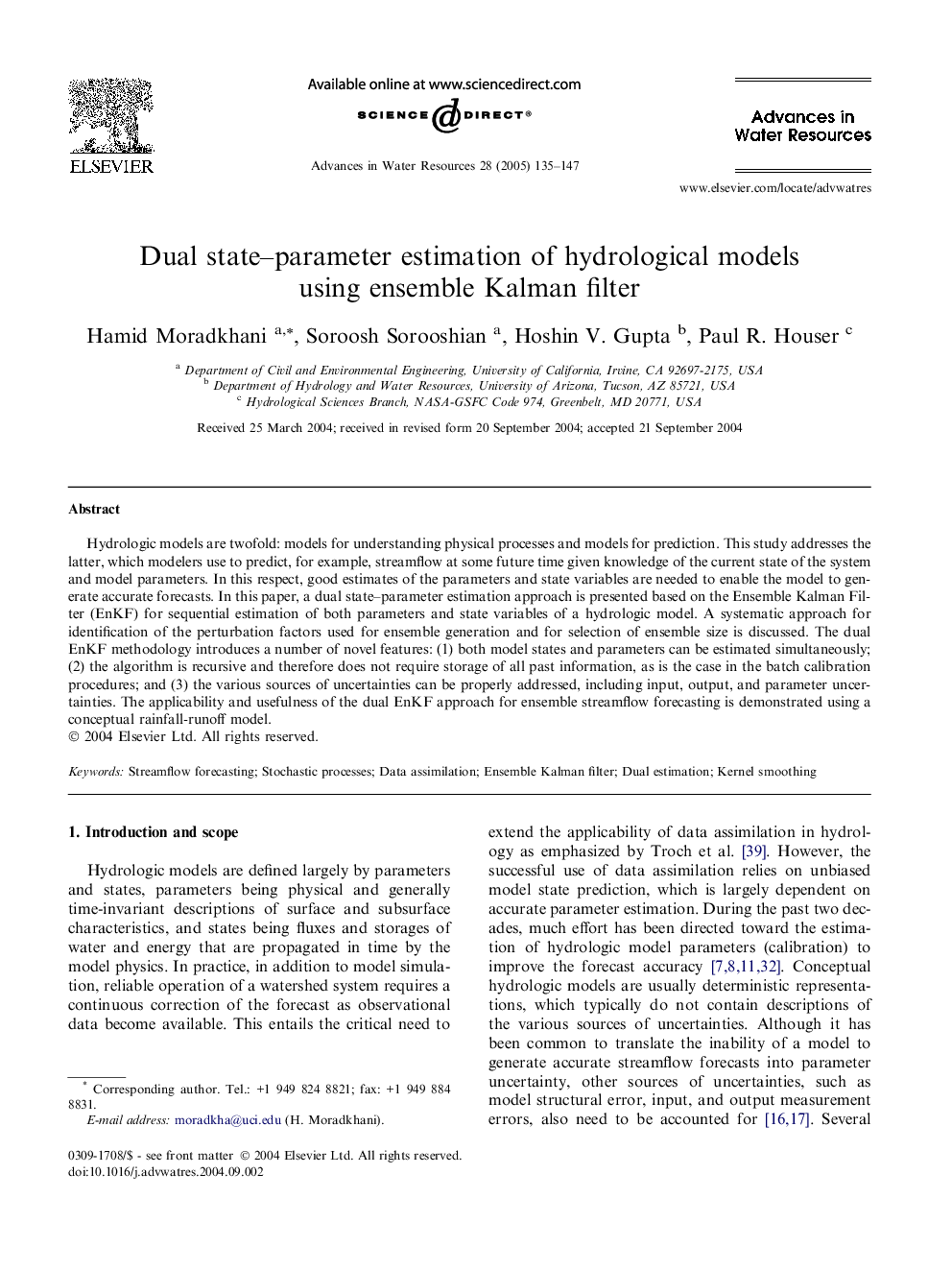 Dual state-parameter estimation of hydrological models using ensemble Kalman filter