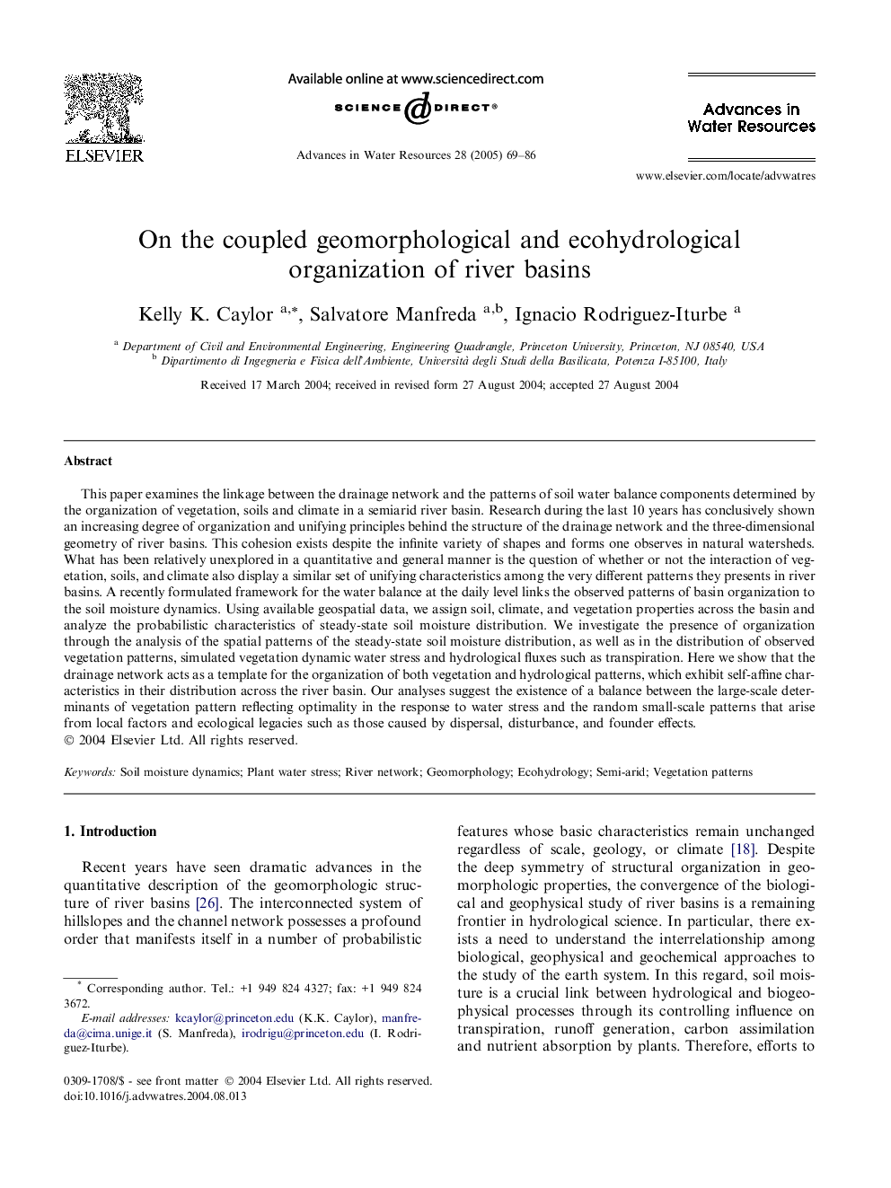 On the coupled geomorphological and ecohydrological organization of river basins