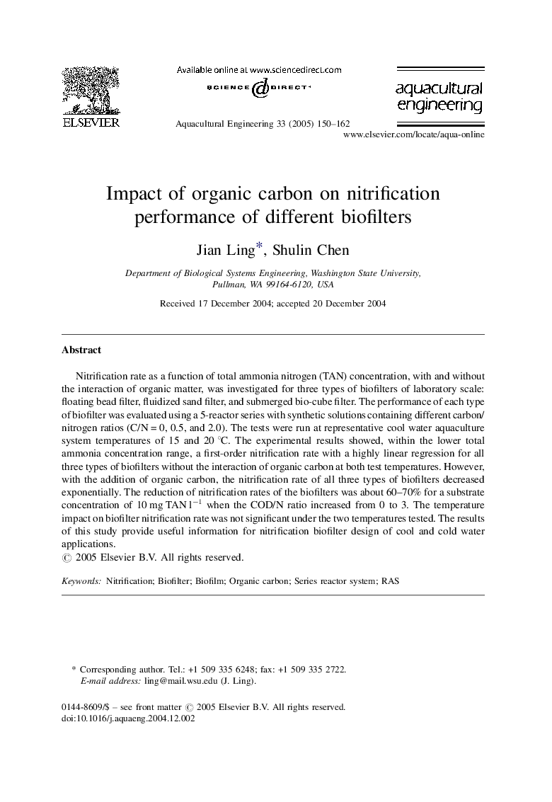 Impact of organic carbon on nitrification performance of different biofilters