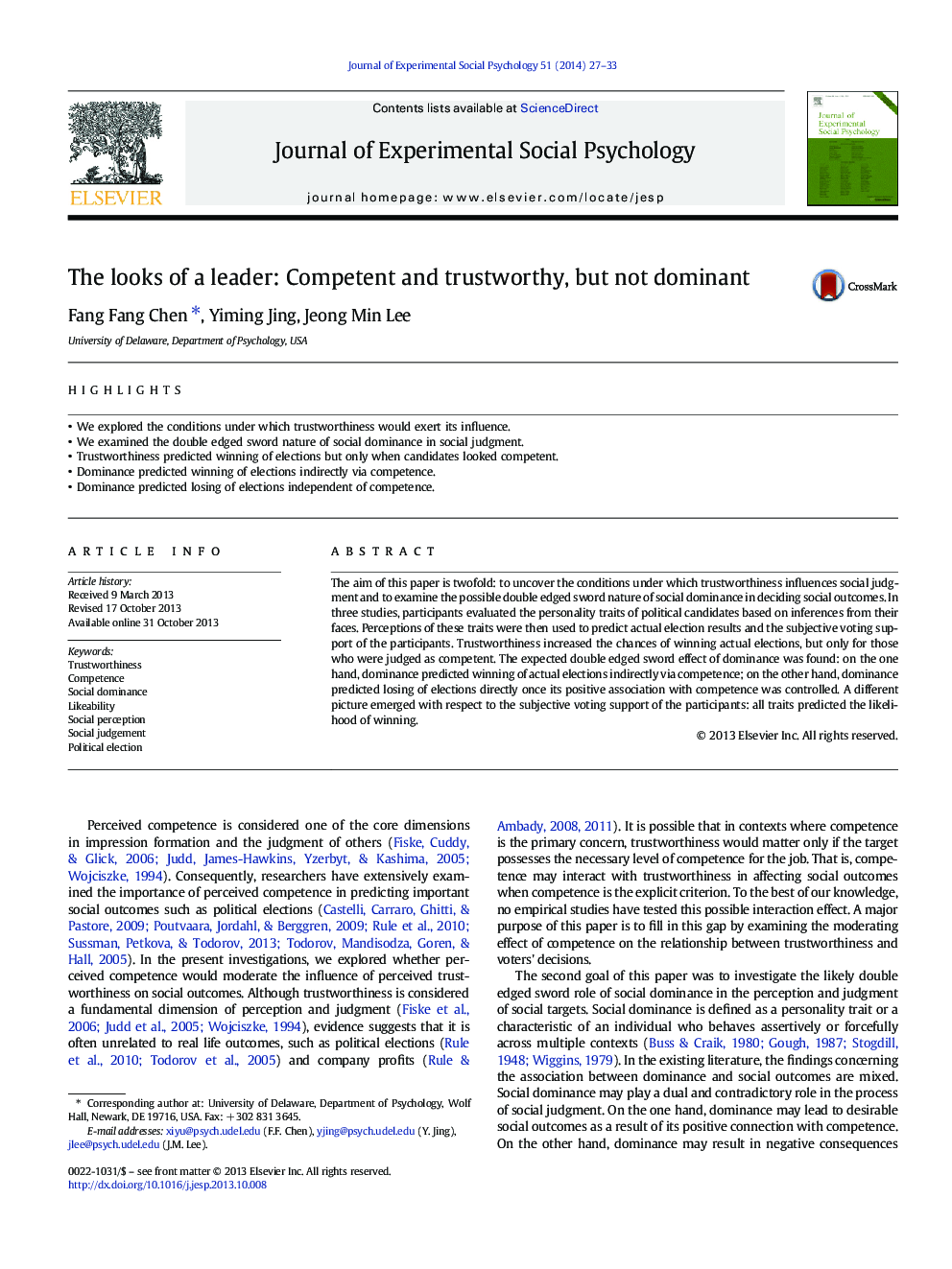 The looks of a leader: Competent and trustworthy, but not dominant