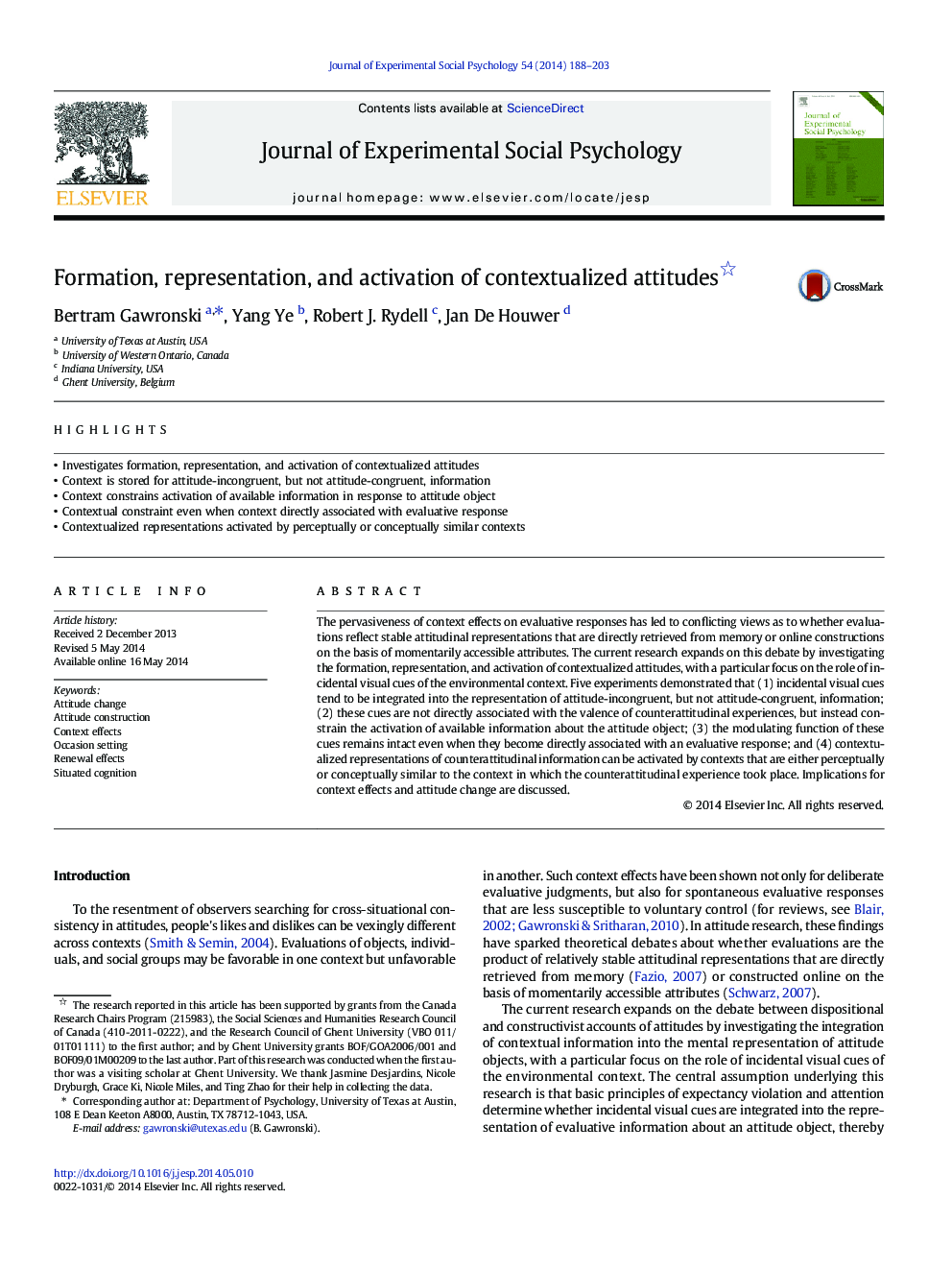 Formation, representation, and activation of contextualized attitudes 