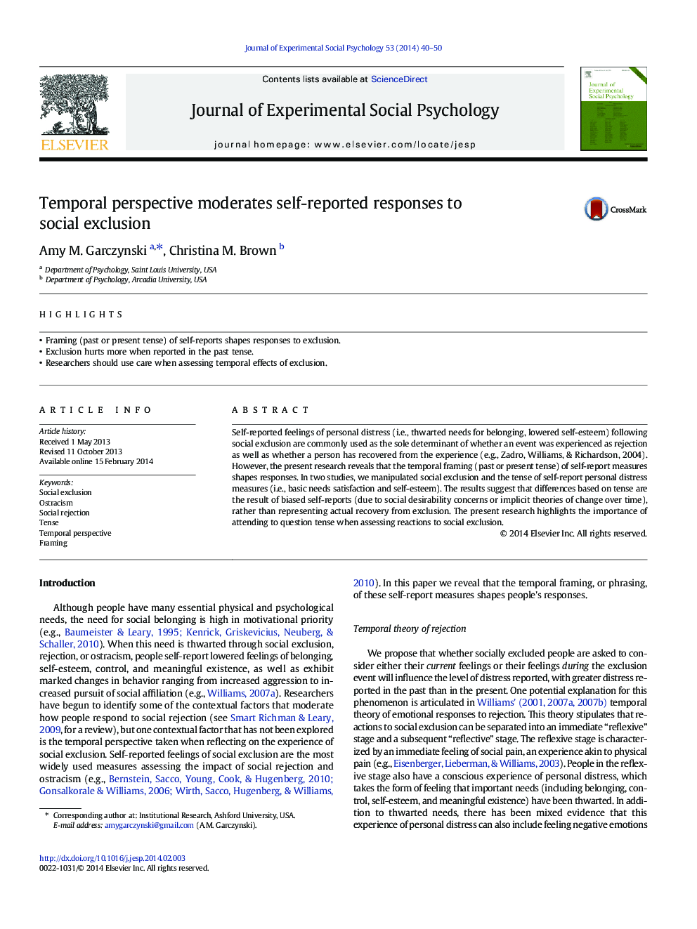 Temporal perspective moderates self-reported responses to social exclusion