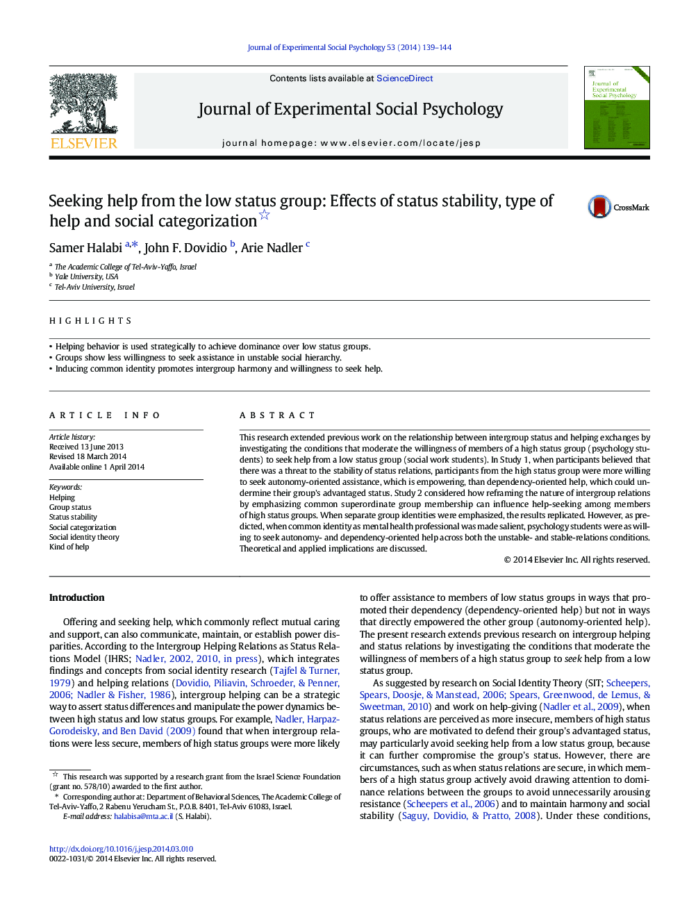 Seeking help from the low status group: Effects of status stability, type of help and social categorization 