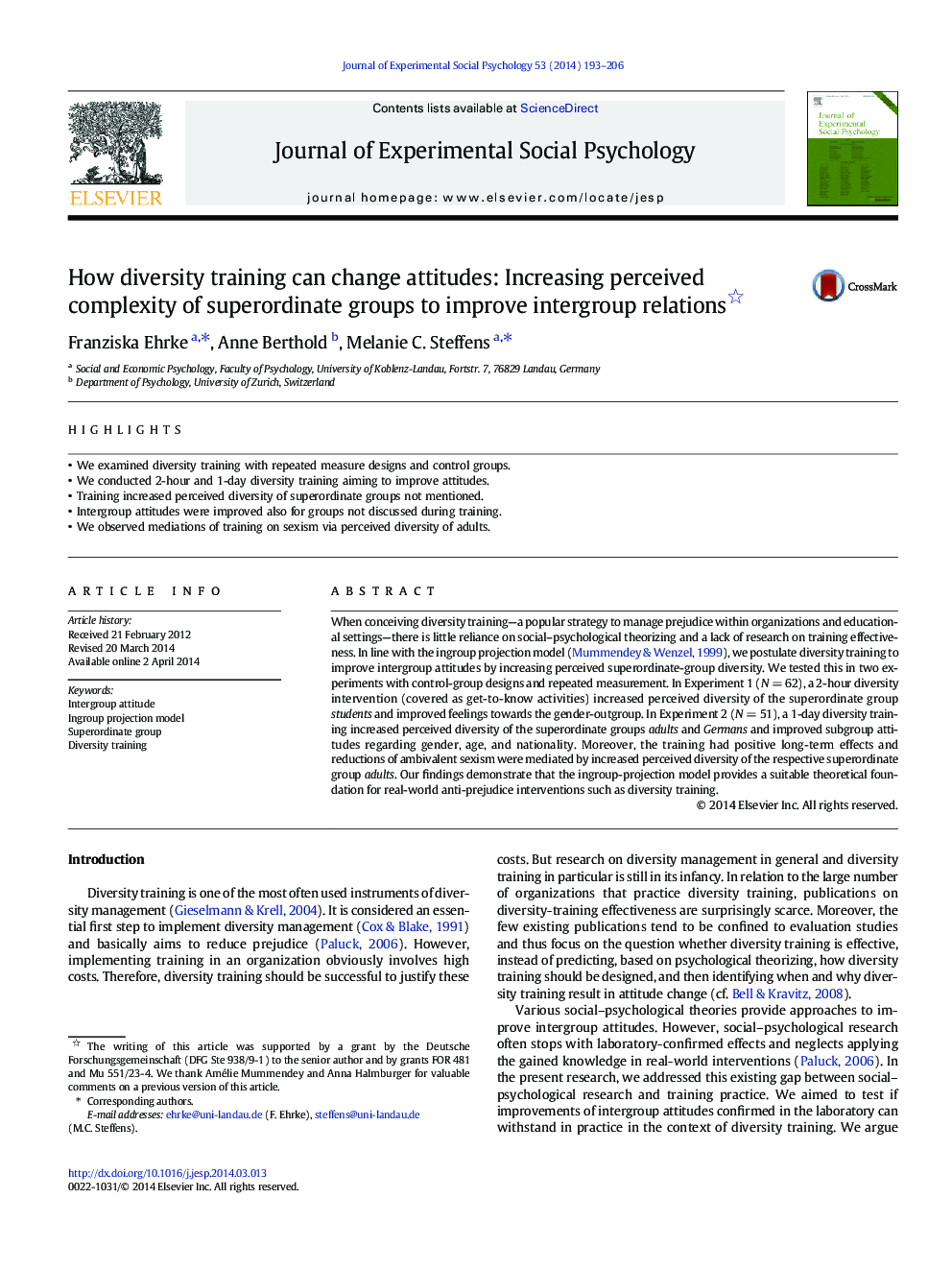 How diversity training can change attitudes: Increasing perceived complexity of superordinate groups to improve intergroup relations 