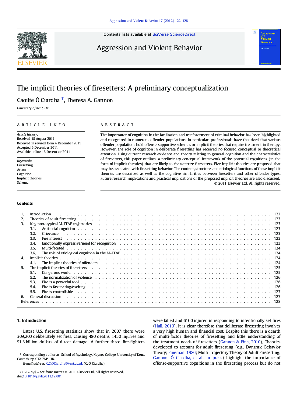 The implicit theories of firesetters: A preliminary conceptualization