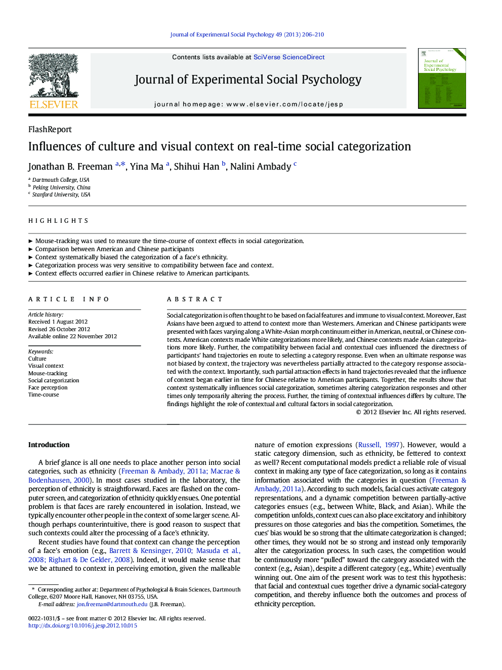 Influences of culture and visual context on real-time social categorization