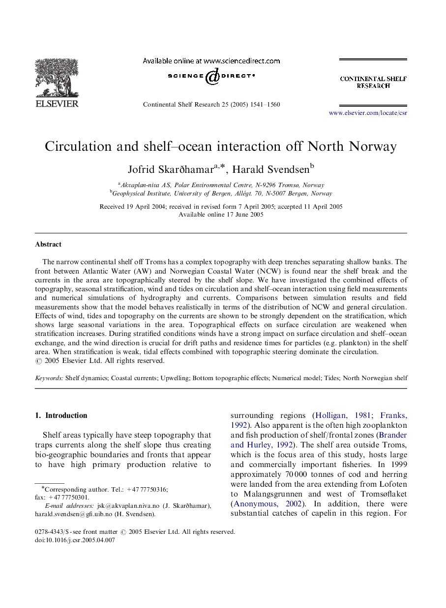 Circulation and shelf-ocean interaction off North Norway