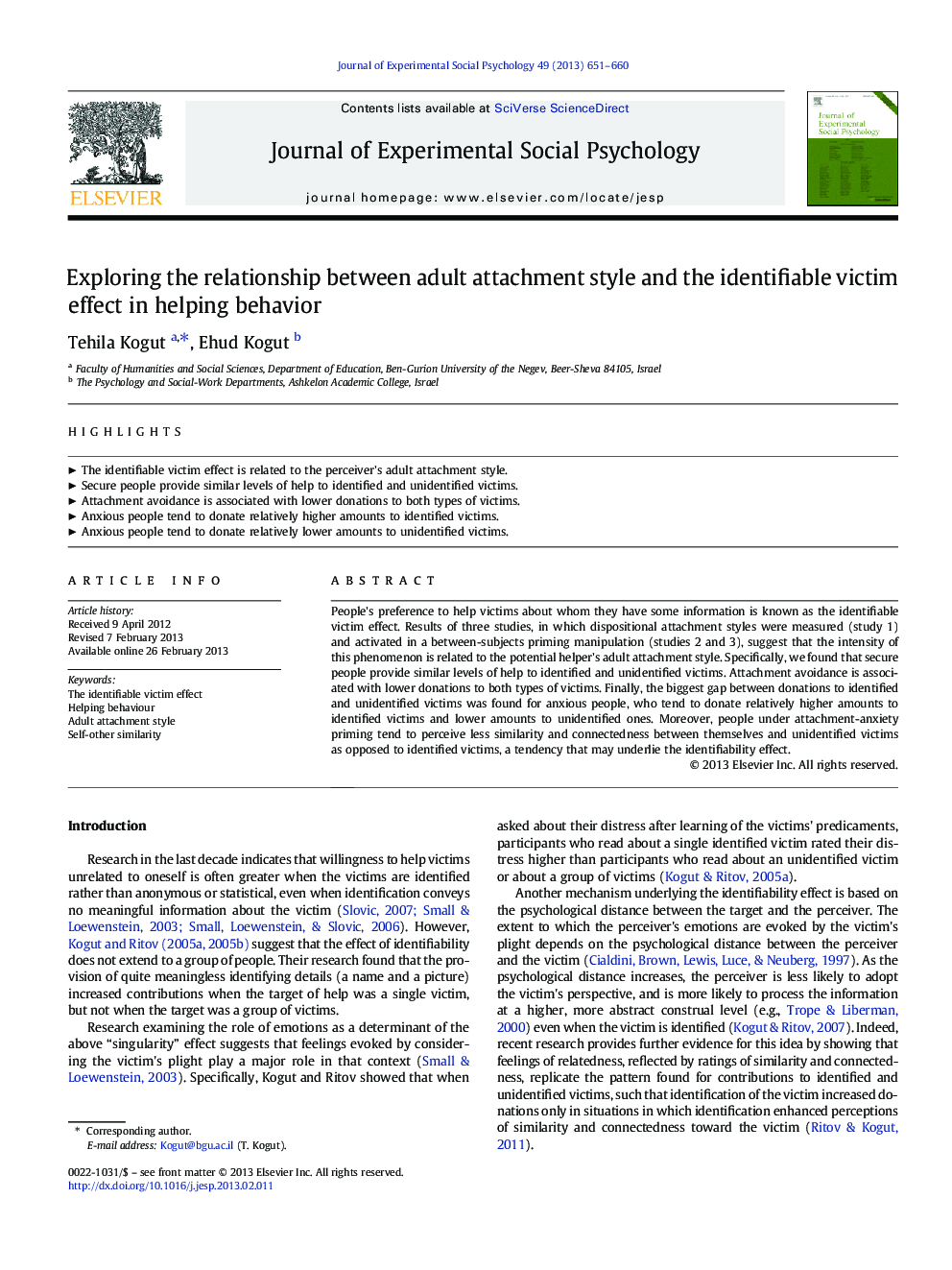 Exploring the relationship between adult attachment style and the identifiable victim effect in helping behavior