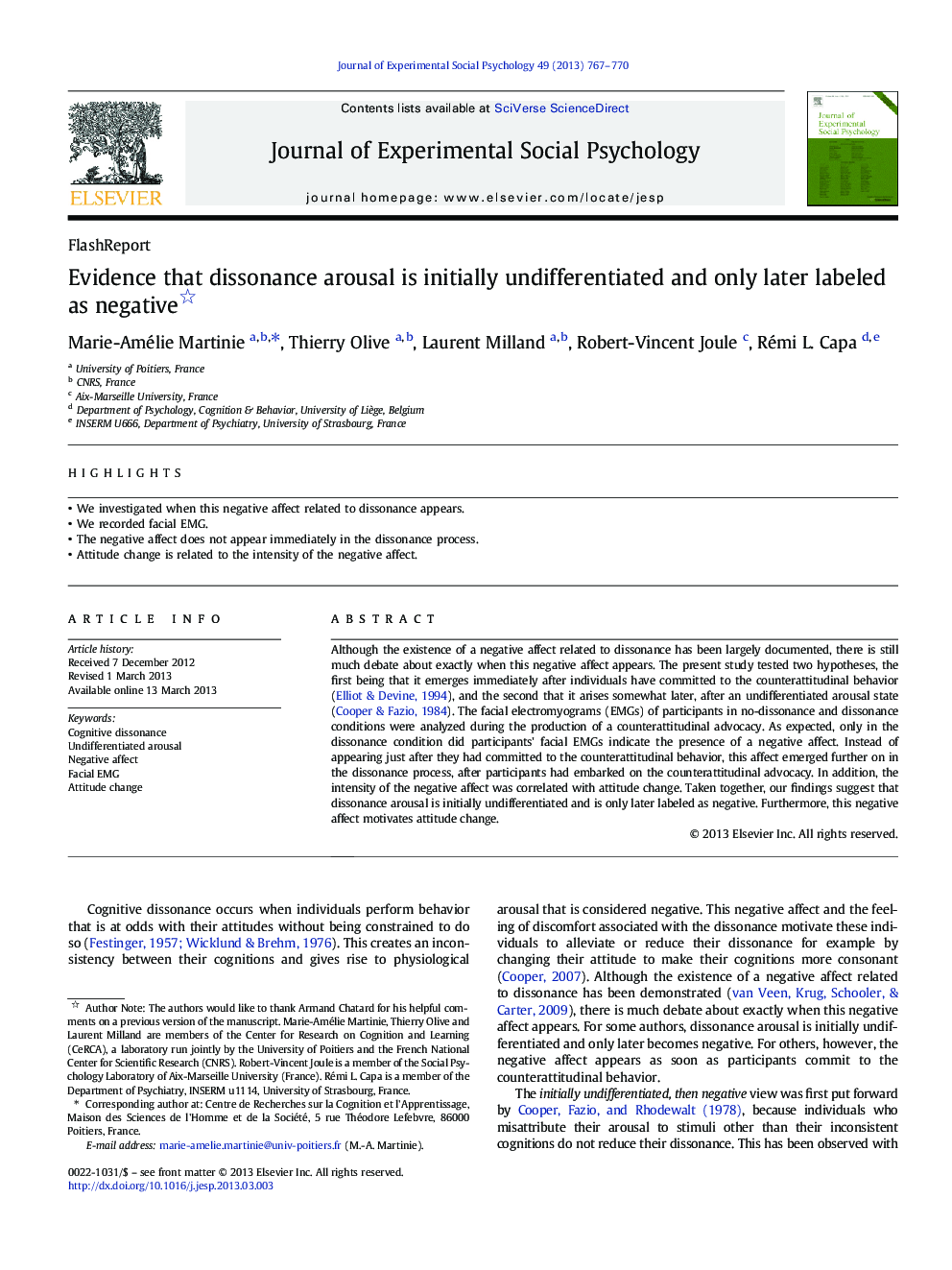 Evidence that dissonance arousal is initially undifferentiated and only later labeled as negative 