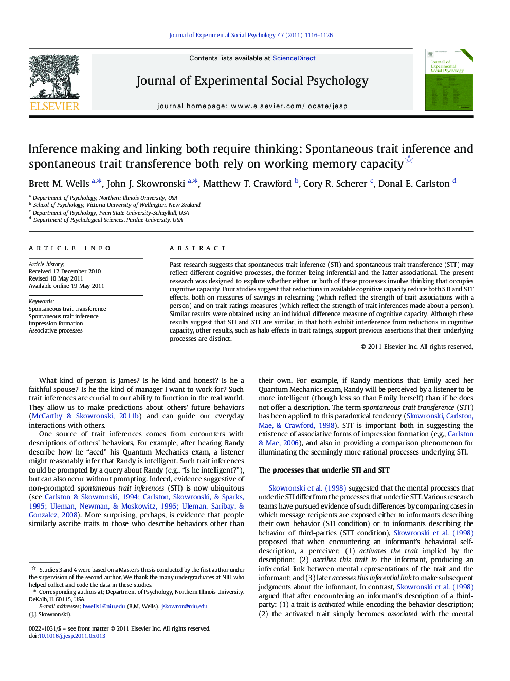 Inference making and linking both require thinking: Spontaneous trait inference and spontaneous trait transference both rely on working memory capacity 