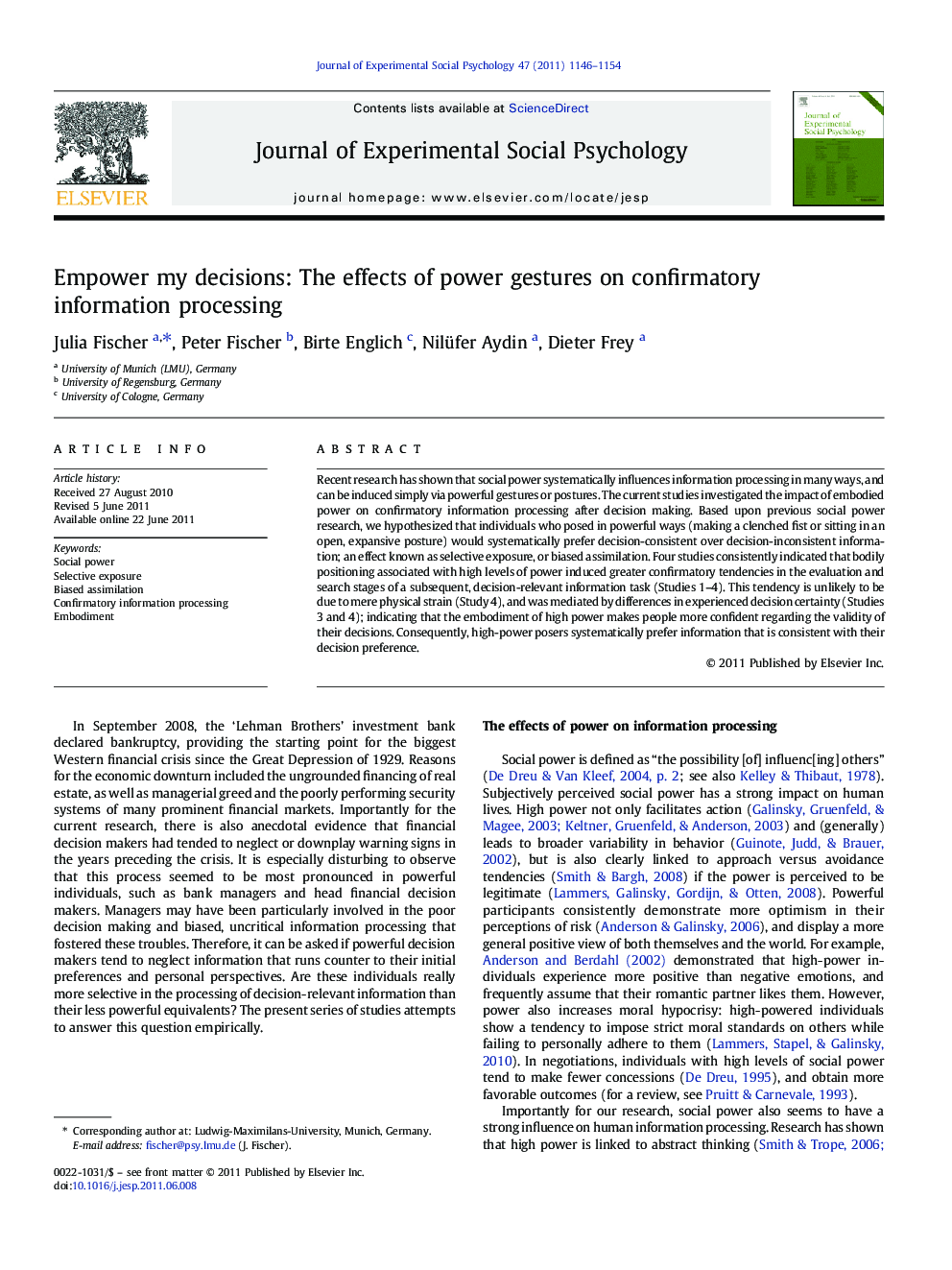 Empower my decisions: The effects of power gestures on confirmatory information processing