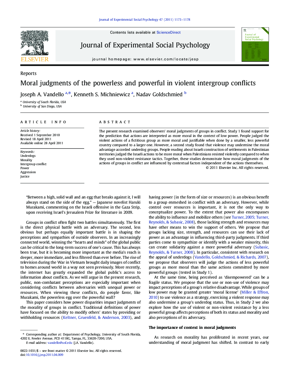 Moral judgments of the powerless and powerful in violent intergroup conflicts